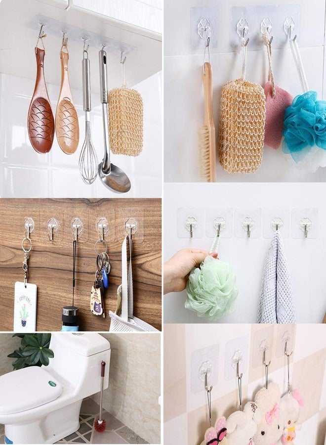 ZEYFLEEB Self Adhesive Pack of 12 Pcs Plastic Wall Hooks Heavy Duty Hooks for Hanging 10KG (Max) Magic Stickers Hooks Seamless Transparent Adhesive Hook (Whight) - Image 2